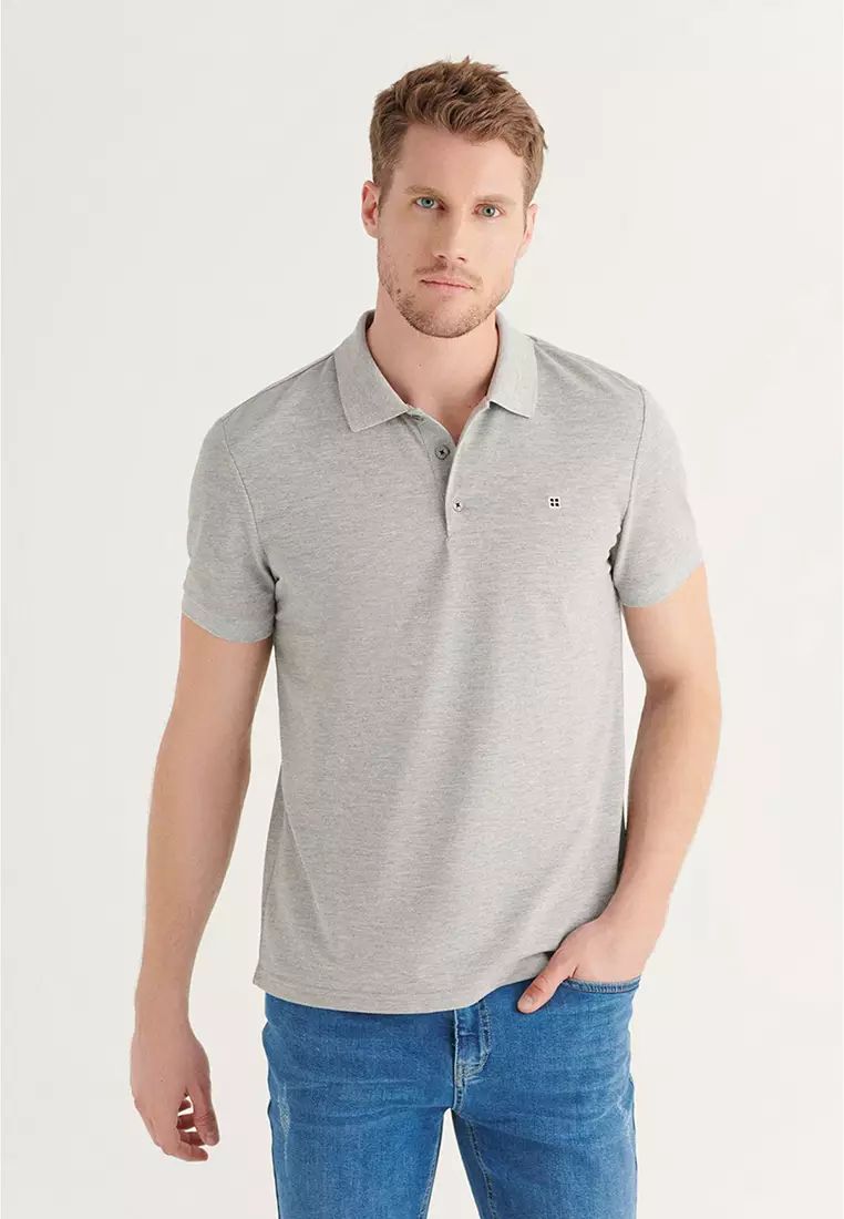 Men's Grey 100% Cotton Cool Polo Neck T-Shirt E001004
