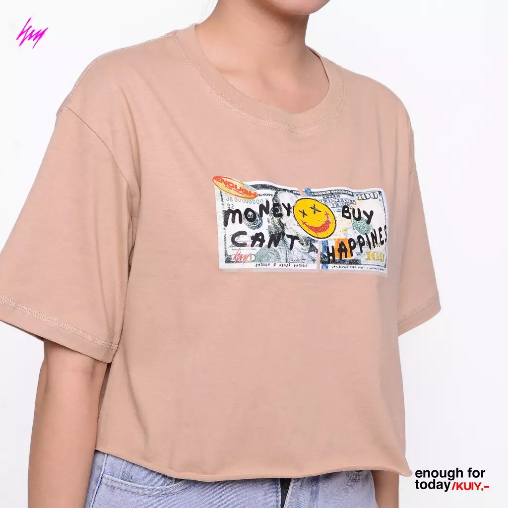 Enough For Today Kaos Crop Top Oversize Dollar Almond | Crop Tee Basic Gambar Money