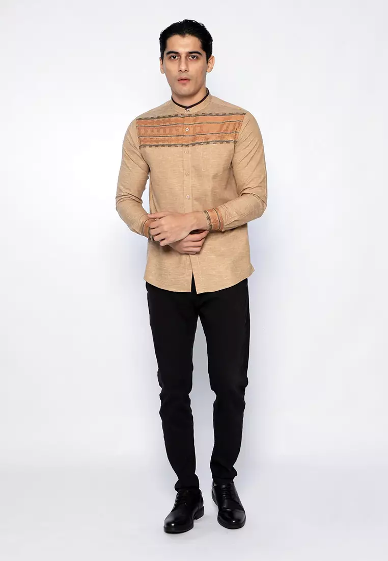 Casella Baju Koko Pria Lengan Panjang Horizontal Design | Koko Lengan Panjang Hadid 9913 Hazelnut