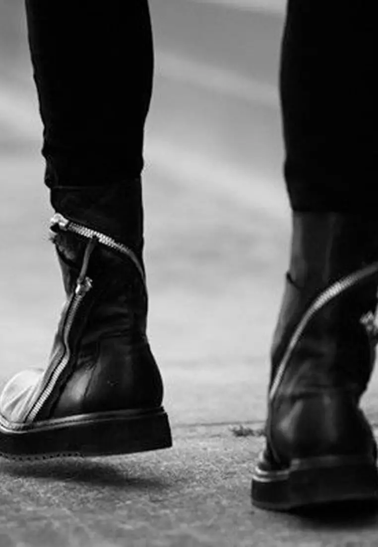 VANSA  Trendy Retro Zipper Leather Mid Boots VSM-B2691