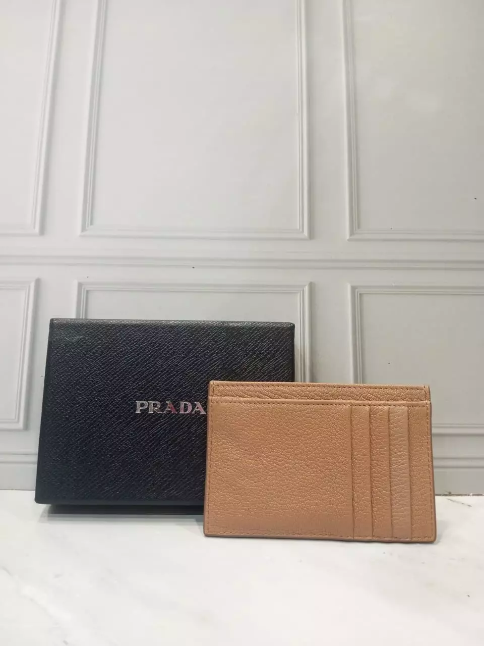 Prada 1MC053 Cream/Cameo Saffiano Leather Card Holder Wallet