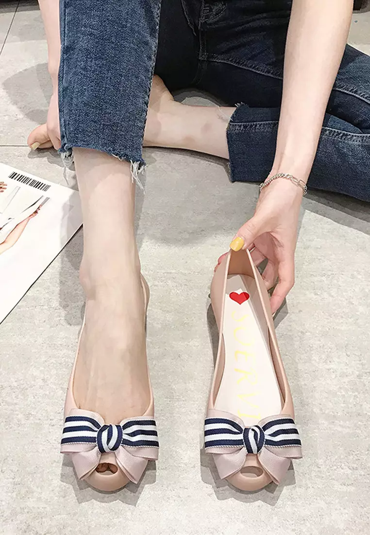 Bow Waterproof Jelly Flats Shoes