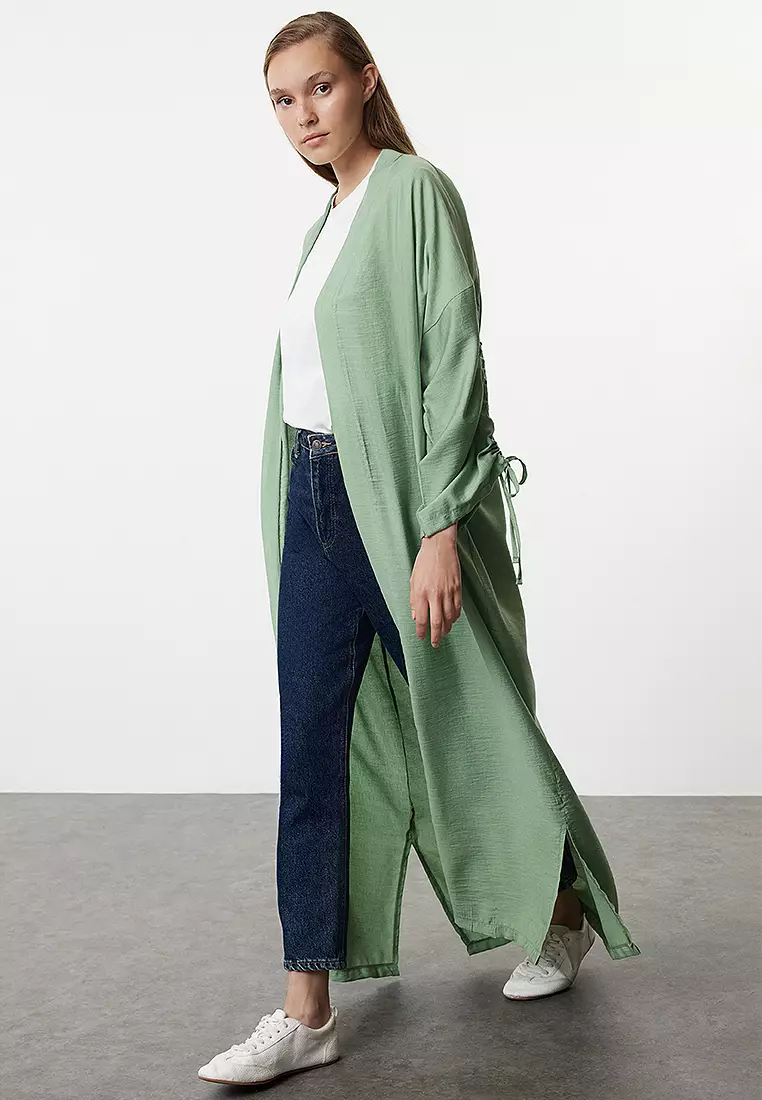 Drawstring Woven Cardigan