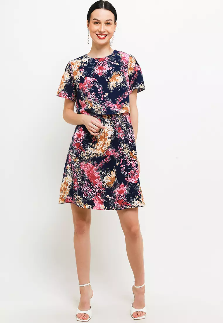 Tirsha Dress In Navy Floral Print