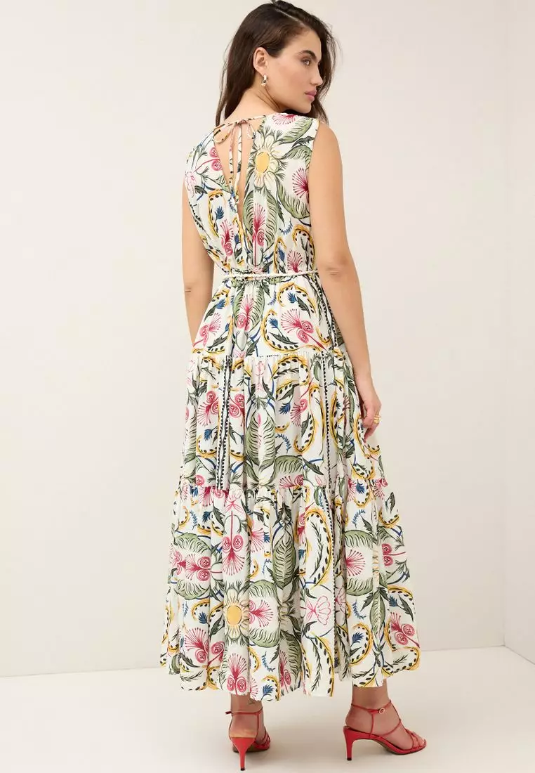 Sleeveless V-Neck Belted Maxi Dress