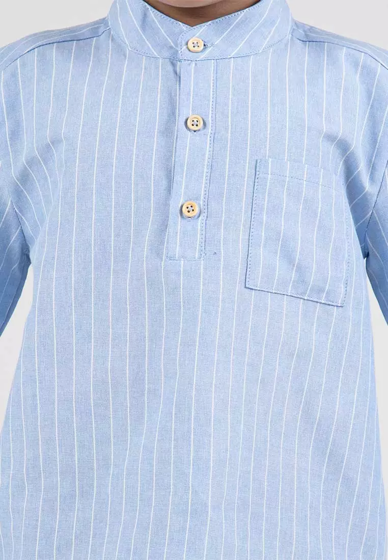 Forest Kids Boys Cotton Striped Long Sleeve Collar Shirt | Baju Kemeja Budak Lelaki Lengan Panjang - FK20262-31Blue