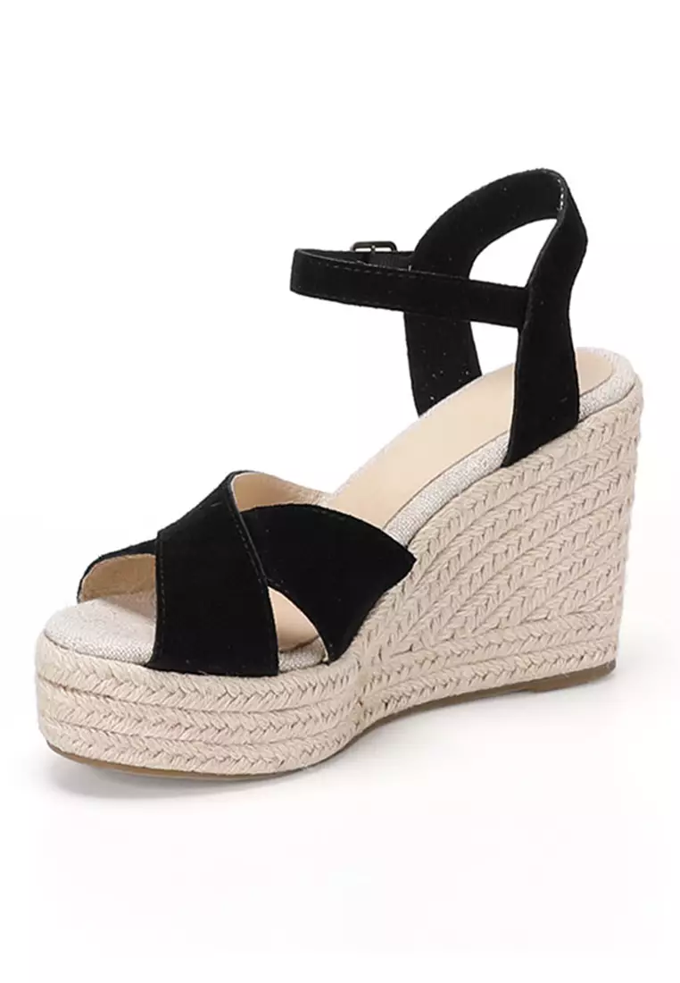 11CM Cow Suede Cross Strap Wedge Sandals HB2024128648