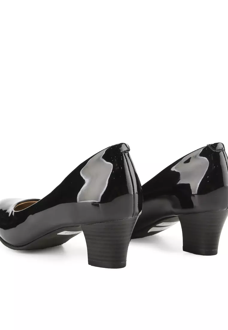 Venata Pantofel Wanita Kantor Pumps Hak 5 cm Black Patent