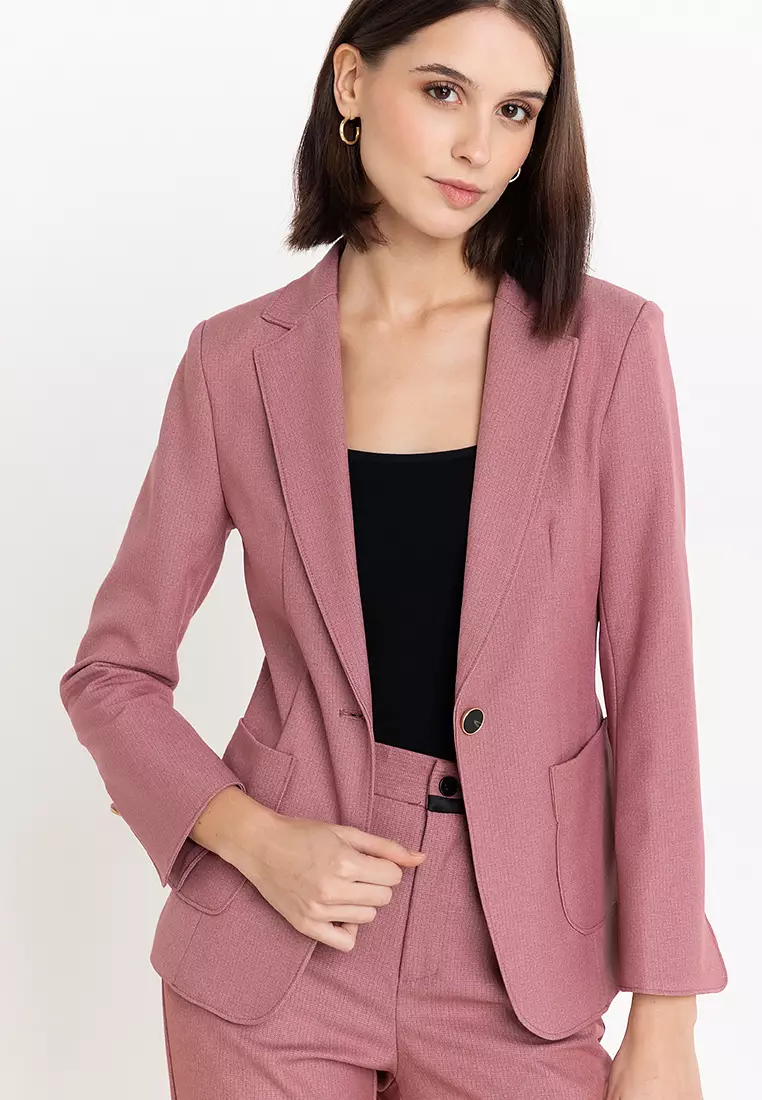 Split Cuff Textured Suit Blazer