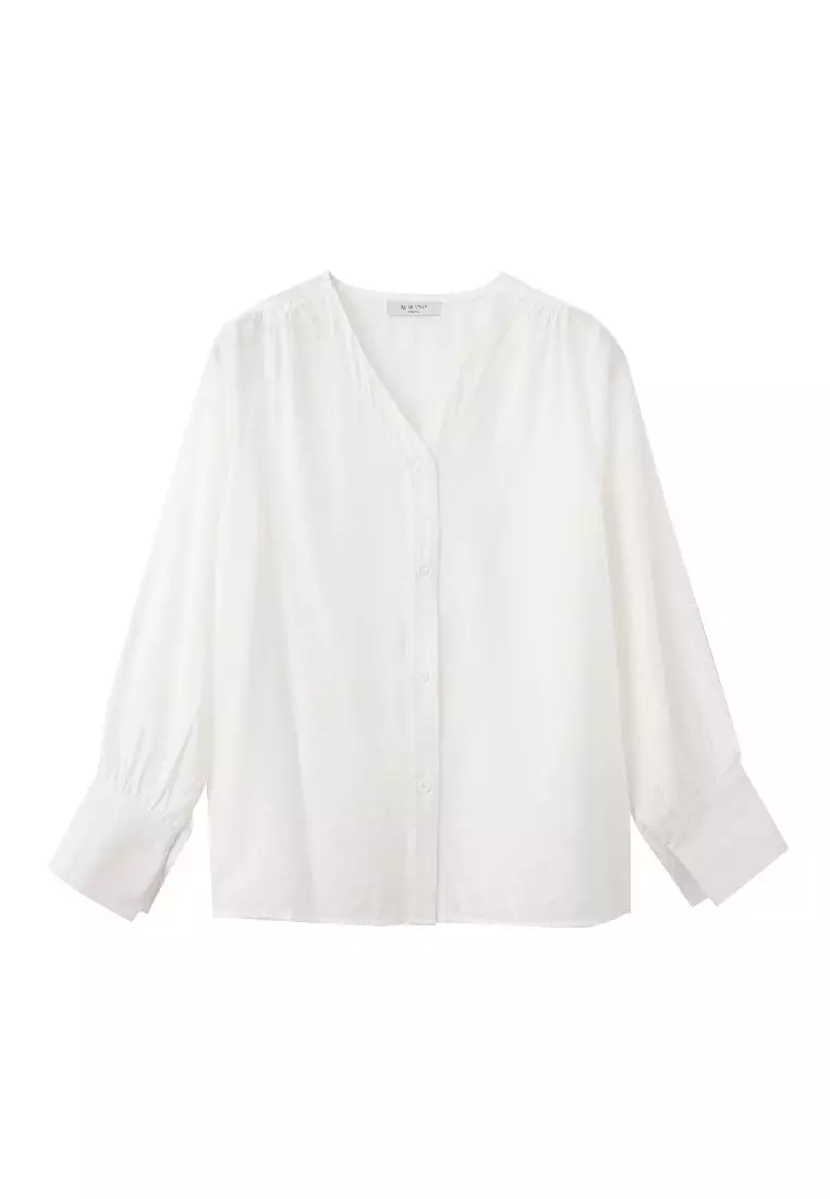 拋袖開襟純色V領上衣《AB18819》
