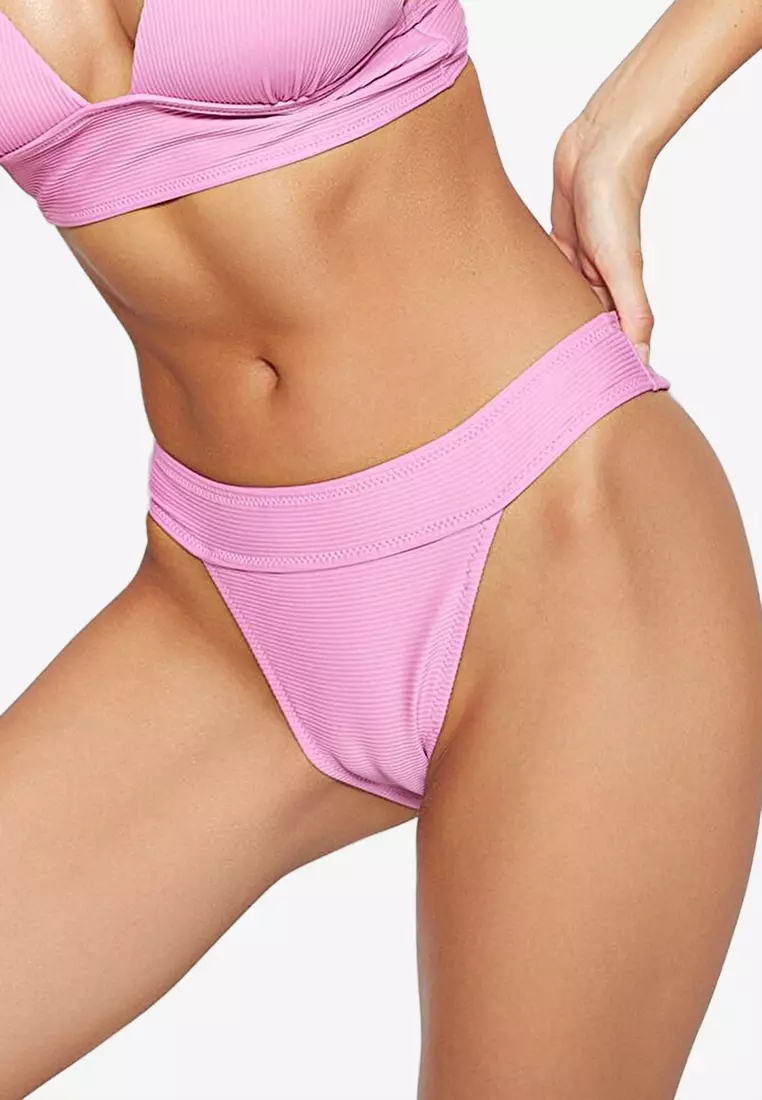 Women's Pink Textured Bikini Bottom