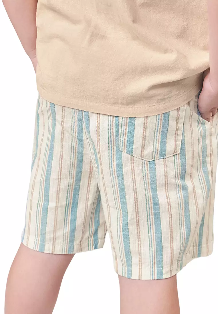 August Striped Pull-On Shorts With Drawstring