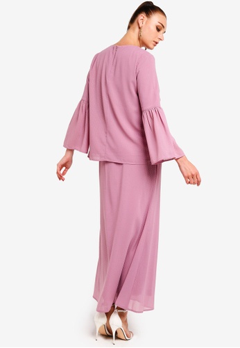 Buy Embellished Chiffon Flare Sleeves Top Set from Zalia in Pink at Zalora