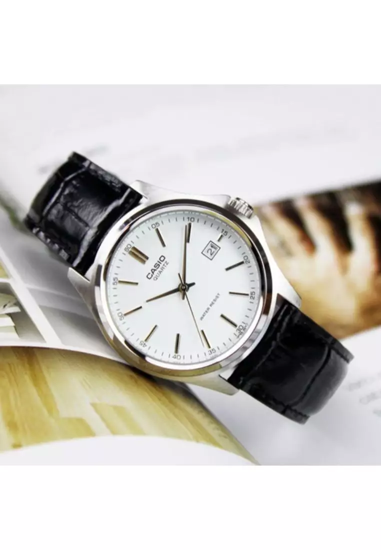 Men's Analog MTP-1183E-7A Black Genuine leather Band Watch