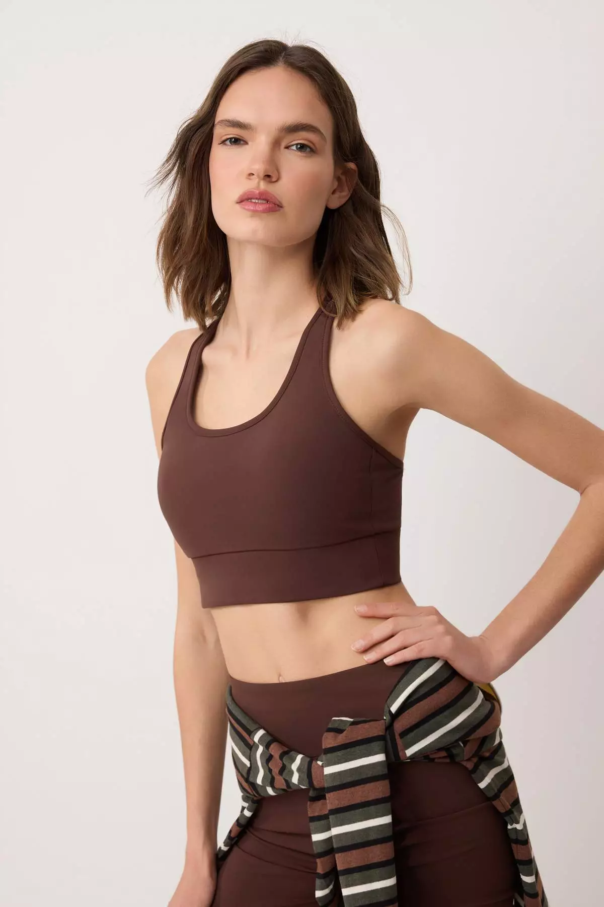 Brown Premium Polyamide Fabric Supportive/Shaping Sports Bra Thmss26Ss1