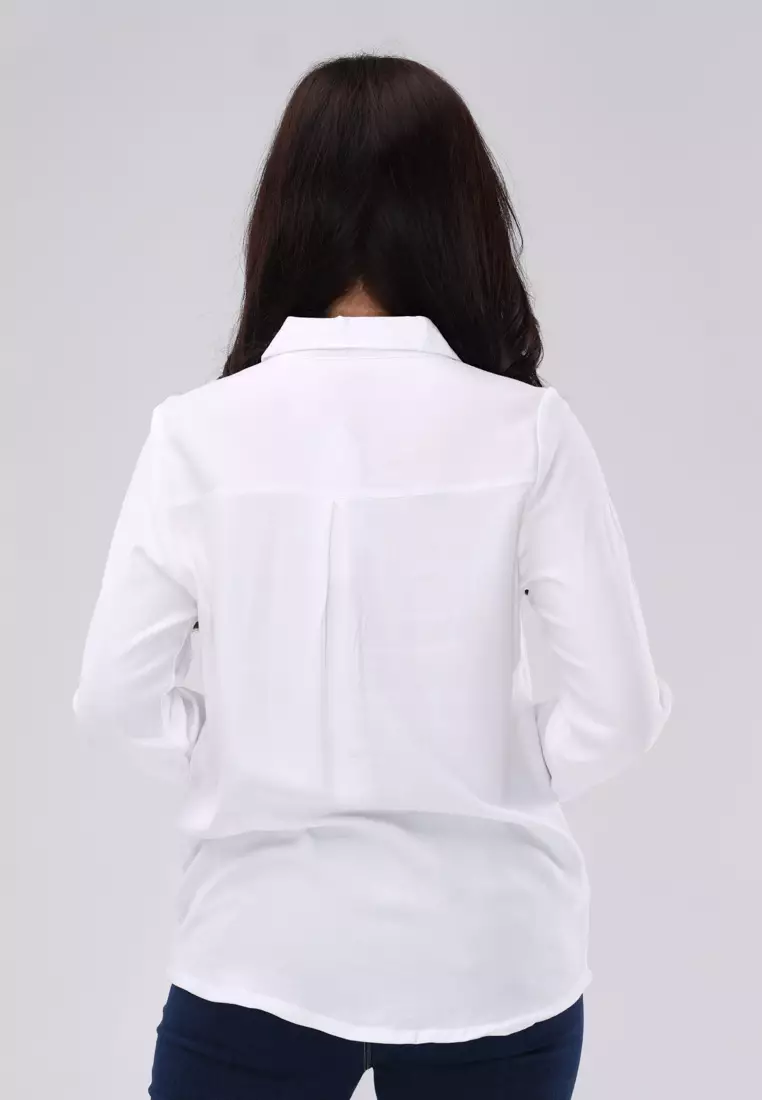 Bold Twill Long Sleeves Collared Blouse
