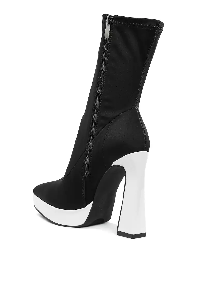 Contrasting Platform Detail Sock Boots in Black/White