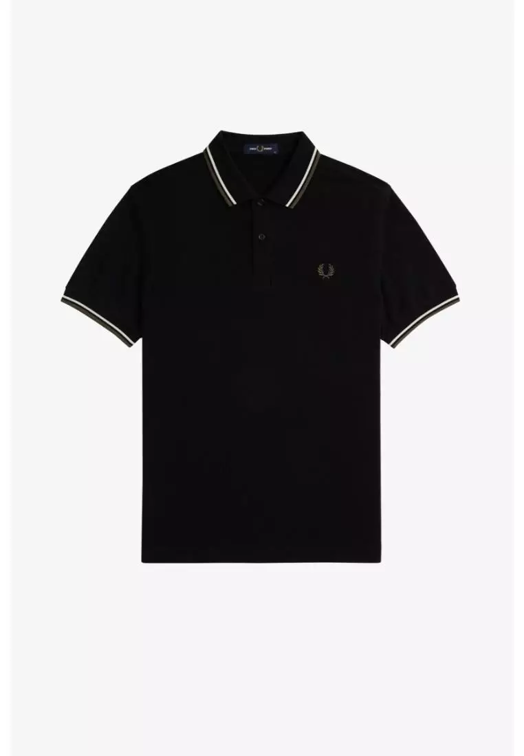 Fred Perry M3600 Twin Tipped Fred Perry Shirt (Black / Ecru / Laurel Wreath Green)