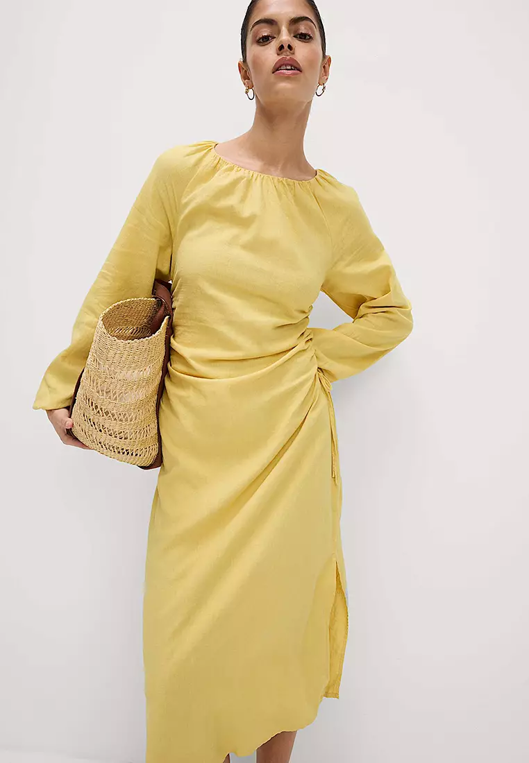 Linen Rich Side Detail Midi Shift Dress