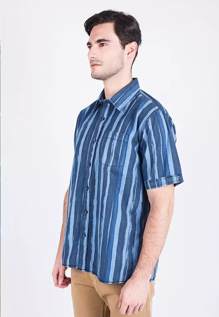 LGS - Kemeja Casual Pria - Motif Garis - Biru - CSH.270.W508.878.C