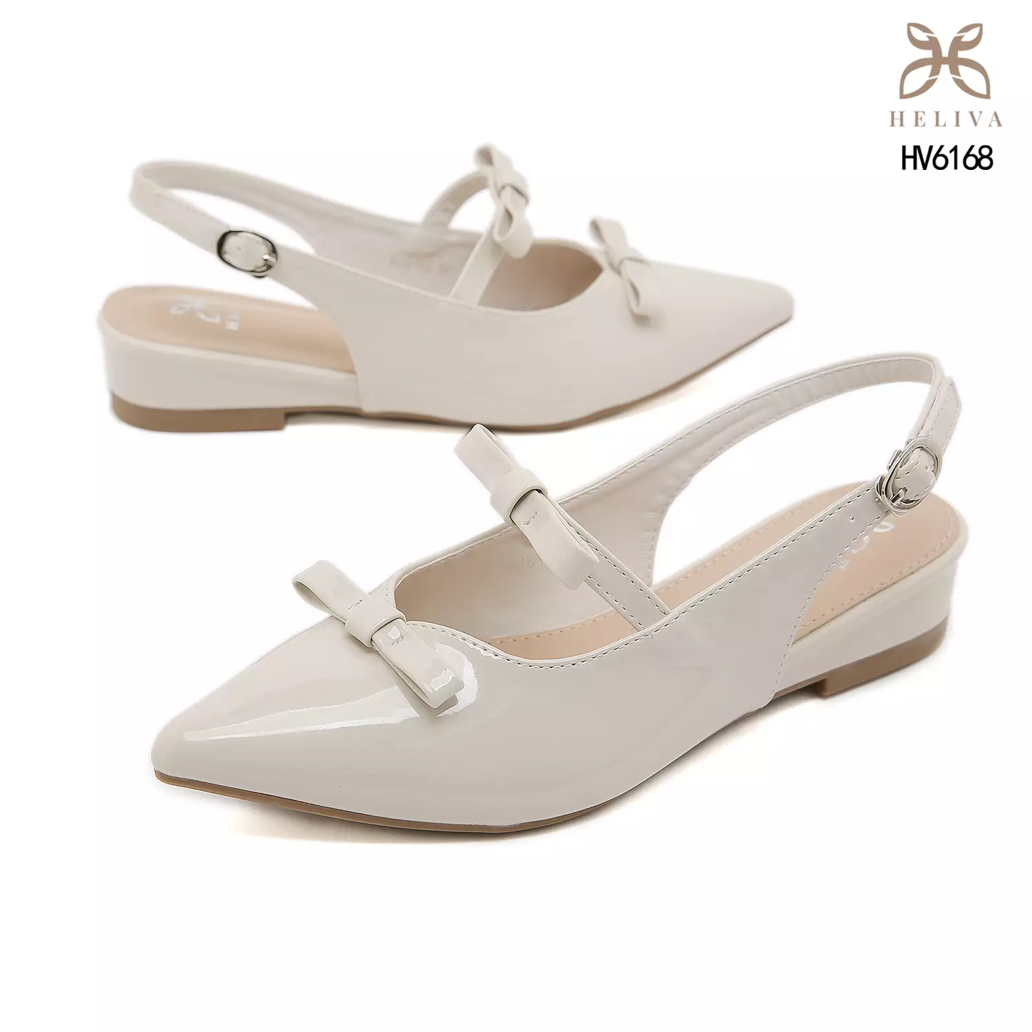 HELIVA CHERRY Glossy Slingback Low Heels with Chic Bow Detail & Pointed Toe HV6168