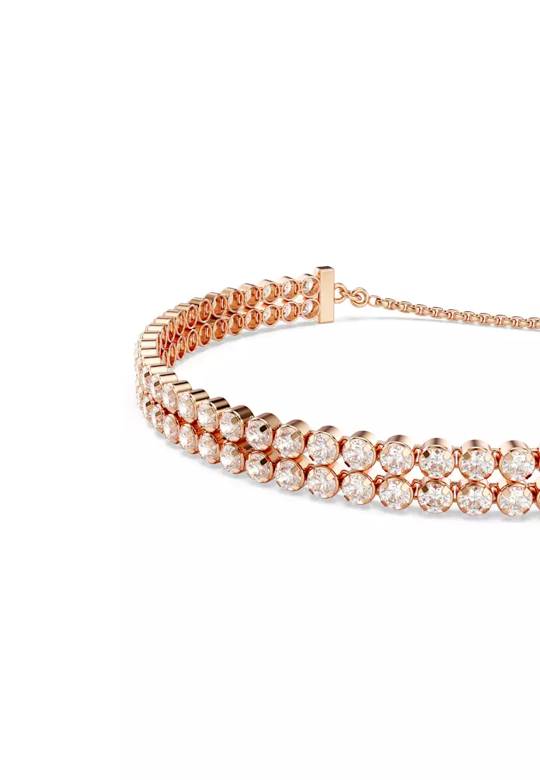 Matrix Tennis bracelet, Round cut, White, Rose gold-tone plated