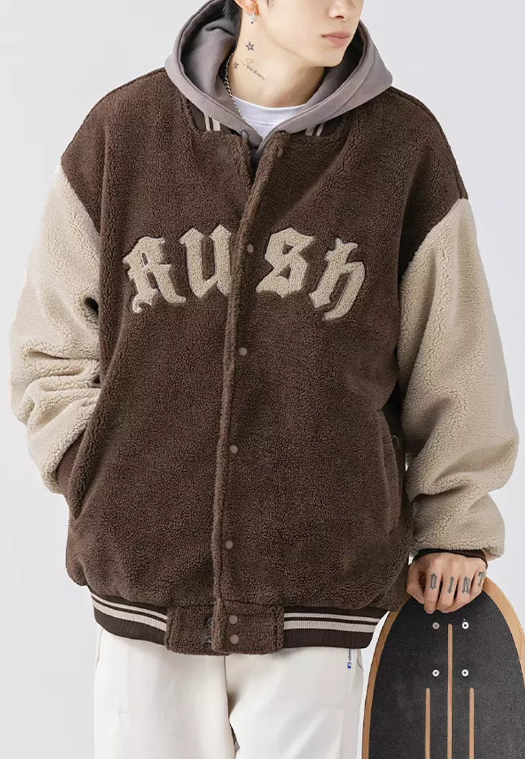 VANSA Unisex Lamb Fleece Contrast Baseball Jacket VCU-C5054