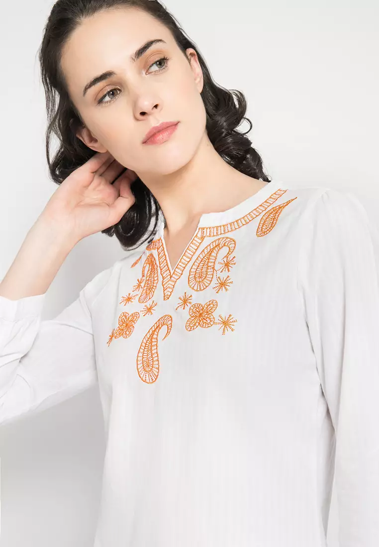LGS - Tunik Wanita - Bordir Emas - Putih - LLSH.385.P1028.O337.7C L/S
