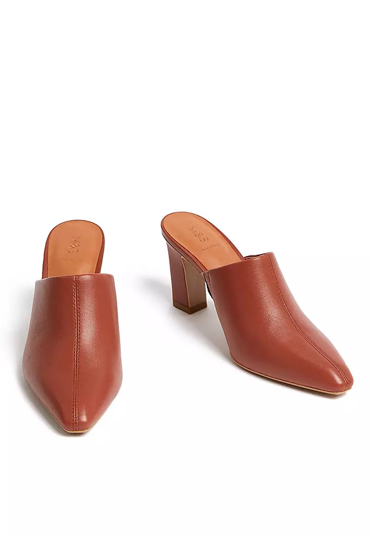 Leather Statement Heel Pointed Mules