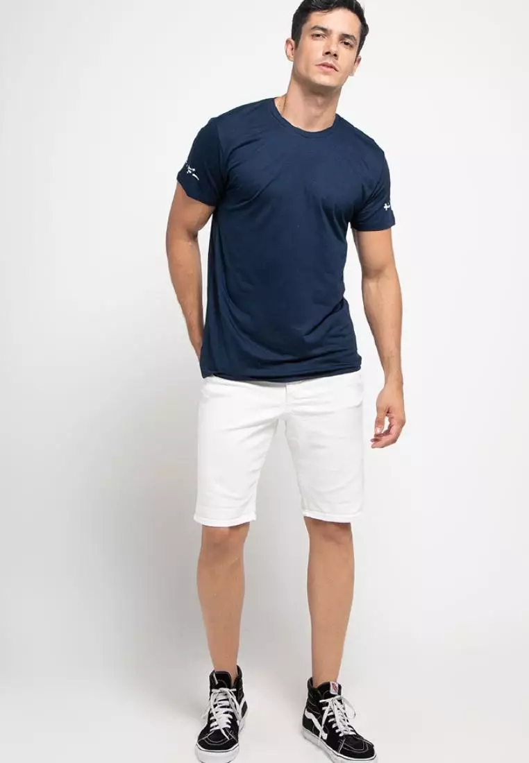 MTH15 Kaos Pria Simple Jepang Casual Unisex Katakana On Arm Navy