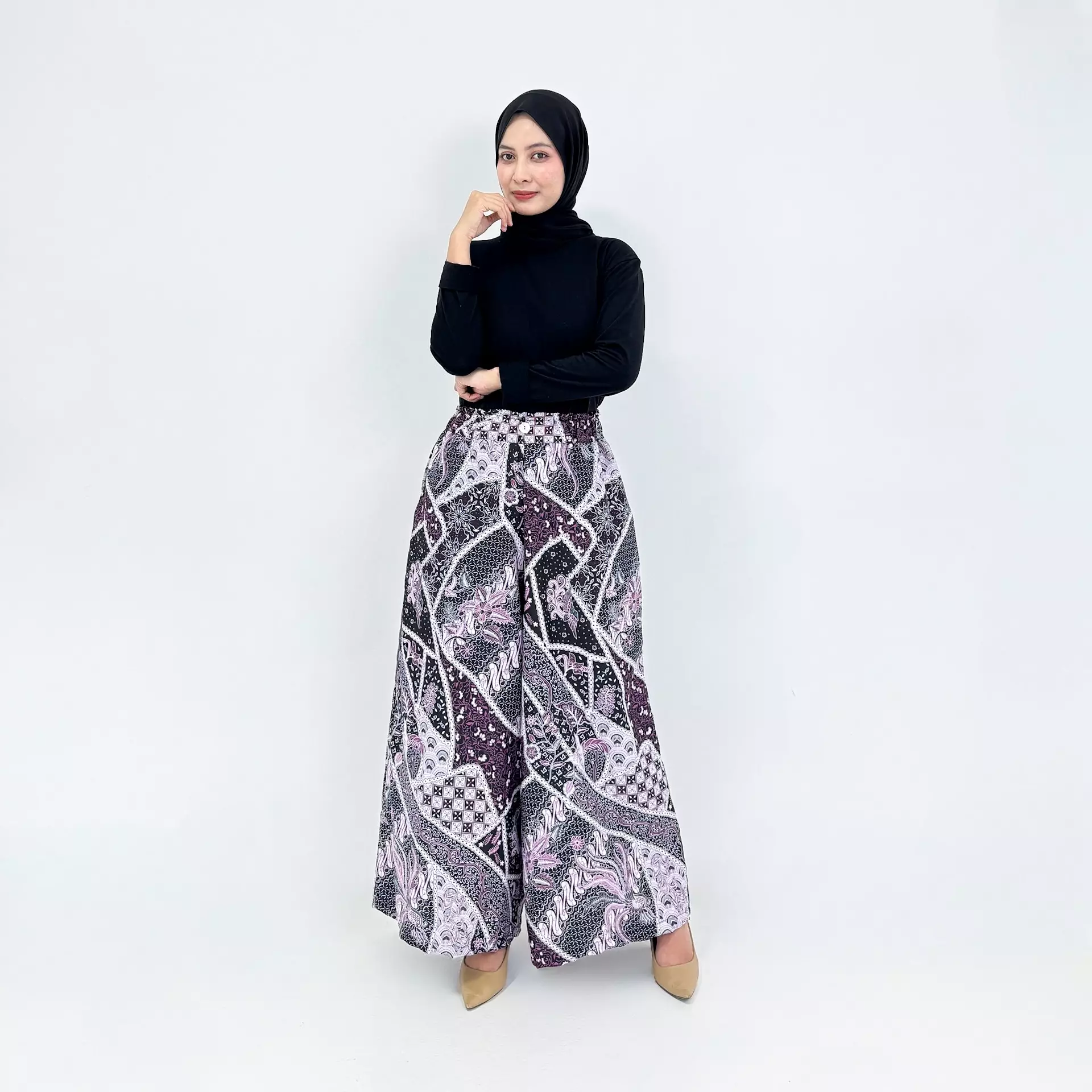 Celana Batik Ashley Premium DARK PURPLE Kulot Basic Formal Wanita Flare