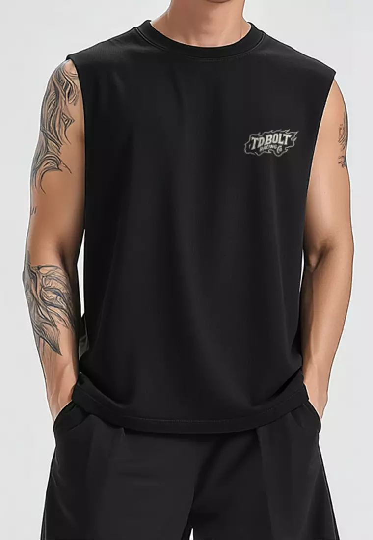 MSA94 Kaos Lari Kalcer Sleeveless Cloud Cotton 24s "duct tape run ugly finish loud" hitam