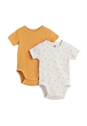 H&M white and yellow 2-Pack Cotton Bodysuits D63E2KA4F96C13GS_1