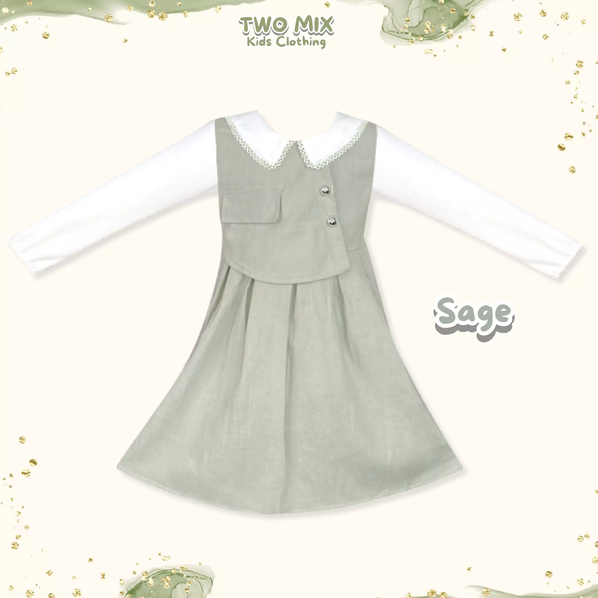Two Mix - Ashana Dress Anak Perempuan Lebaran 2025 Fashion 1-12 Tahun 4428 Colour Sage