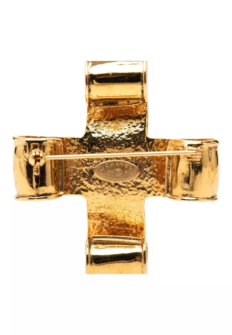 Chanel Pre-Loved Chanel Cc Gold Plated Ribbon Cross Brooch 2026