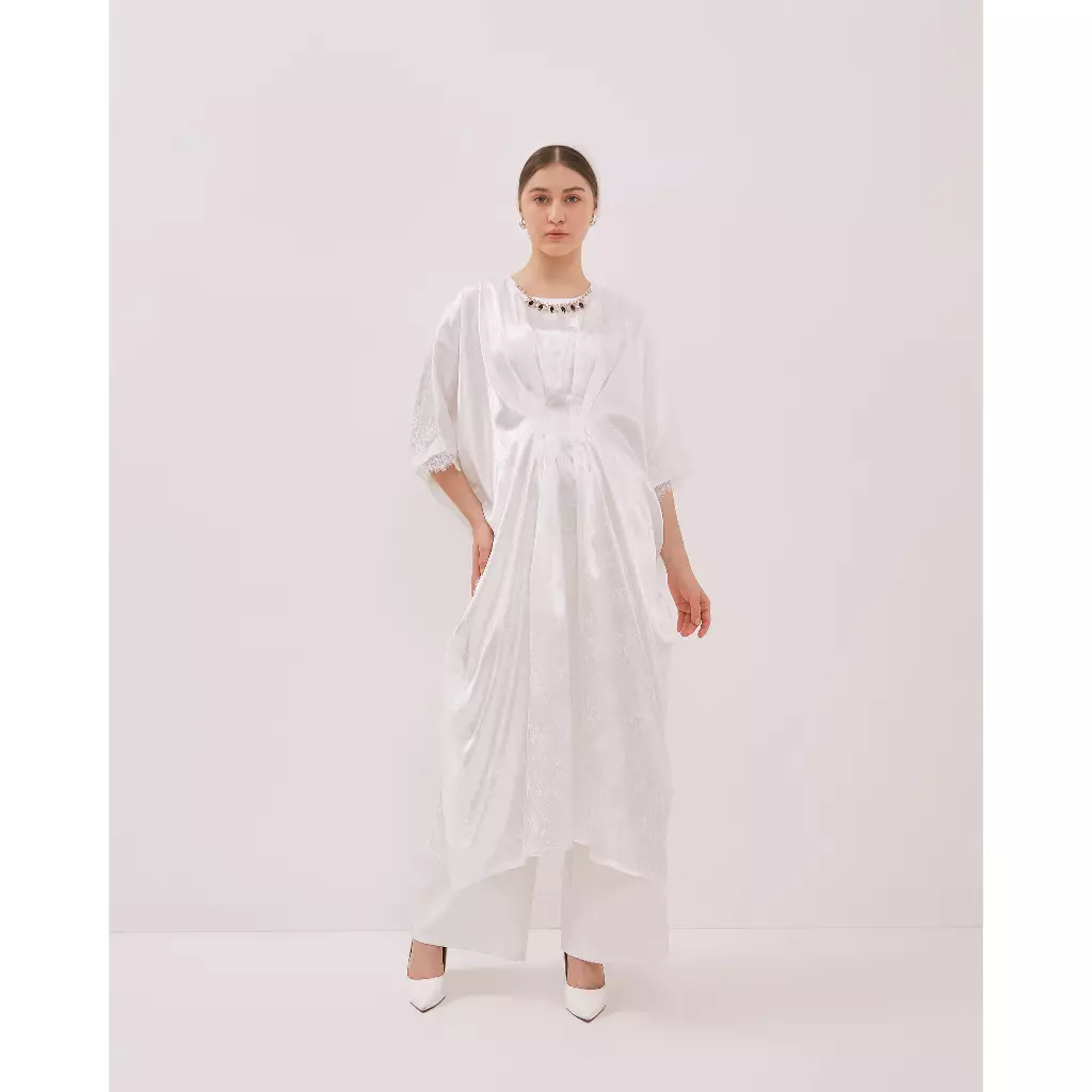 Urban Exchange Kaftan Nadine White - Abaya Lebaran Wanita Long Dress Premium Putih