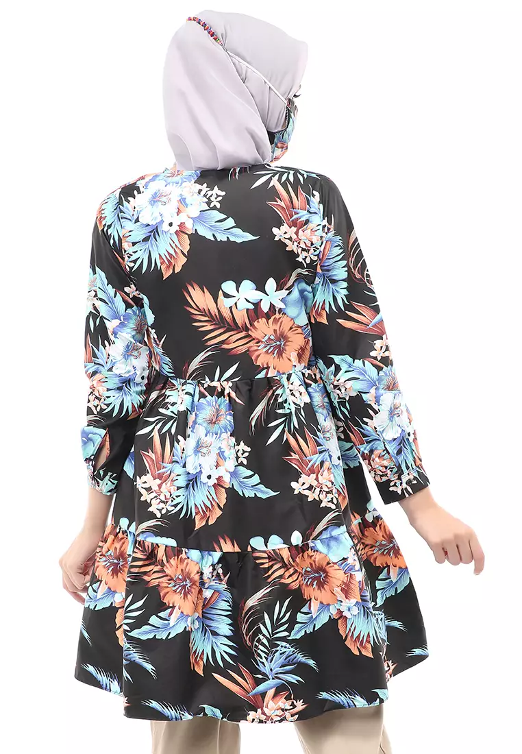 Sania Tunik Muslimah Atasan Wanita Long Sleeve Free Face Mask Premium Quality - 11 Hitam