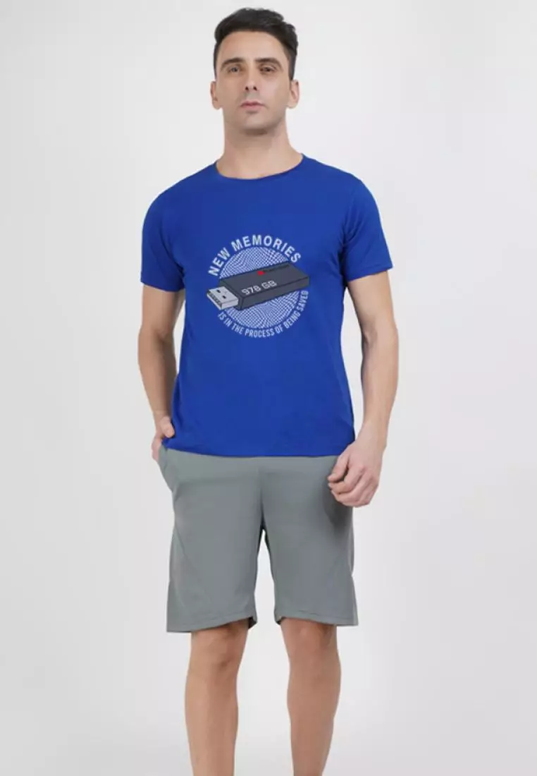 New Memories Graphic Royal Blue Cotton Short Sleeve Regular Fit T-Shirt