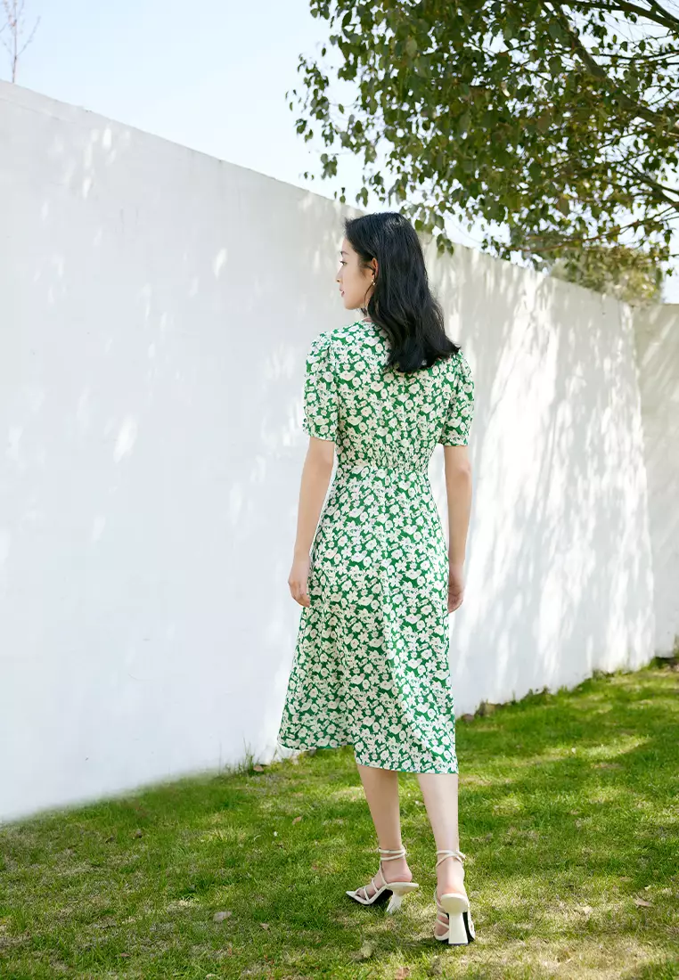 Summer Spring V-Neck Floral Midi Dress