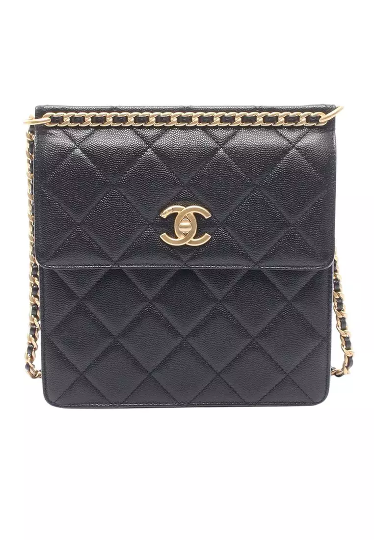 Pre-Loved Chanel Cc Caviar Square Chain Backpack