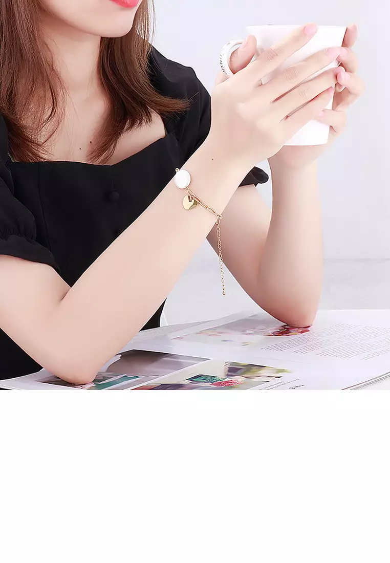 Simple Temperament Plated Gold Shell Round Heart-shaped 316L Stainless Steel Bracelet