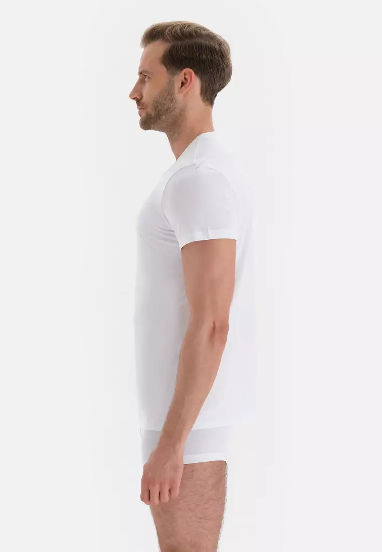 White Basic Undershirt, Crew Neck, Slim Fit, Short Sleeve Underwear for Men