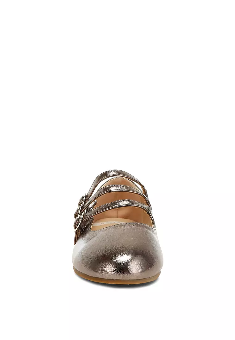 Sandal Mary Jane Tali Tiga dari Pewter