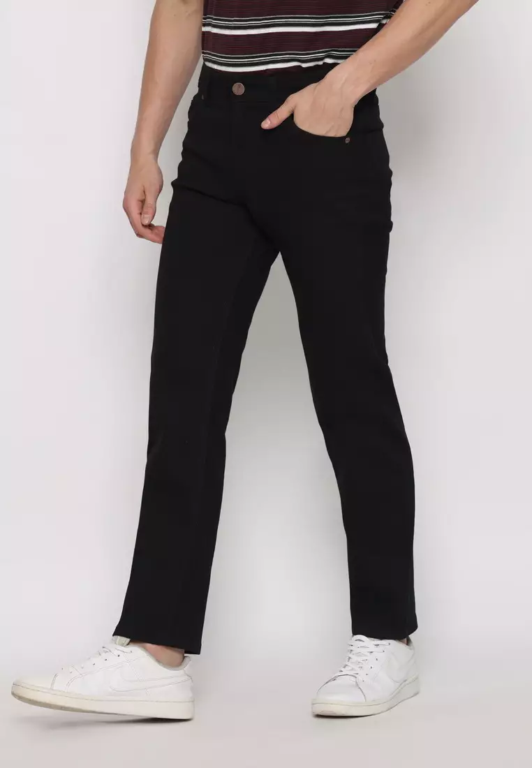 POLICE Celana Denim Stretch Panjang V Pocket Hitam Regular Fit Pria