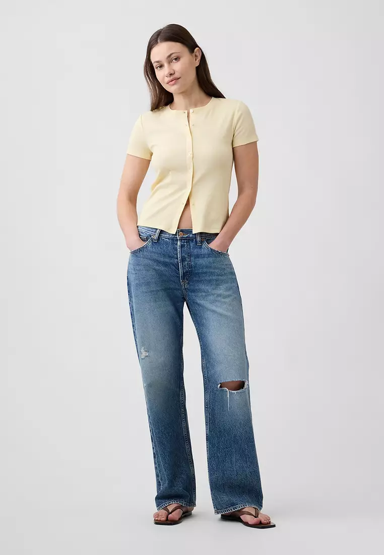 Short Sleeves Ribbed Cardigan