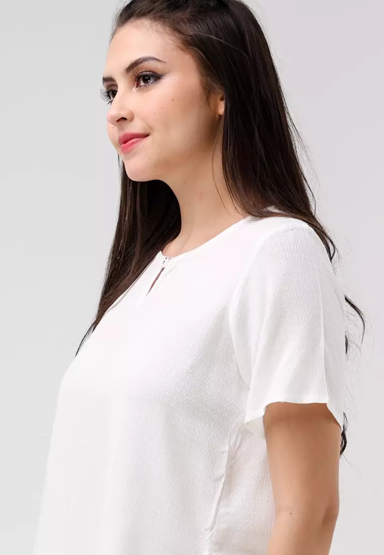 Textured Woven Short Sleeves Blouse
