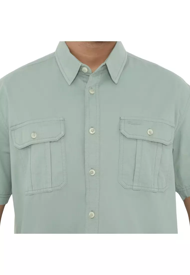 POLICE Kemeja Polos Cotton Kantong Dua Regular Fit Pria