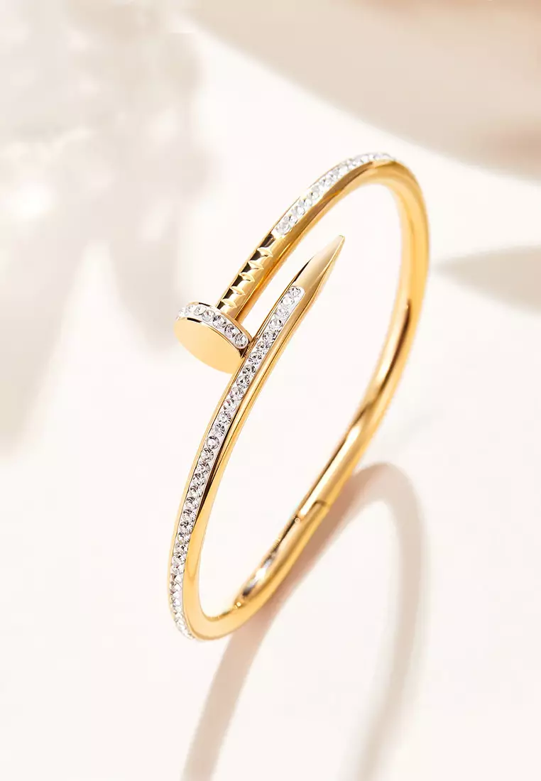 Roxanne Nail Cuff Zirconia Clasp Bangle (Gold)