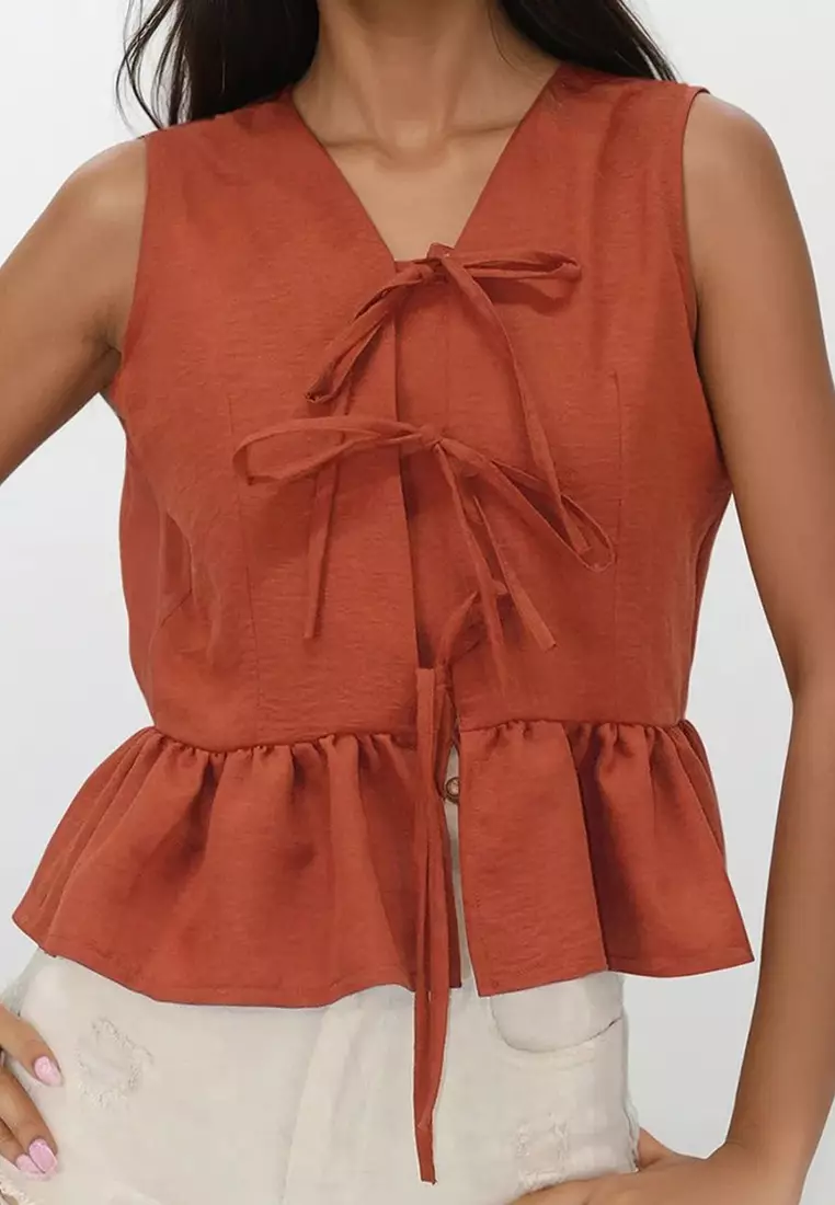 Cotton V-Neck Bow Top