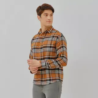 PAULMAY Kemeja Flanel Pria Lengan Panjang Cokelat 6713